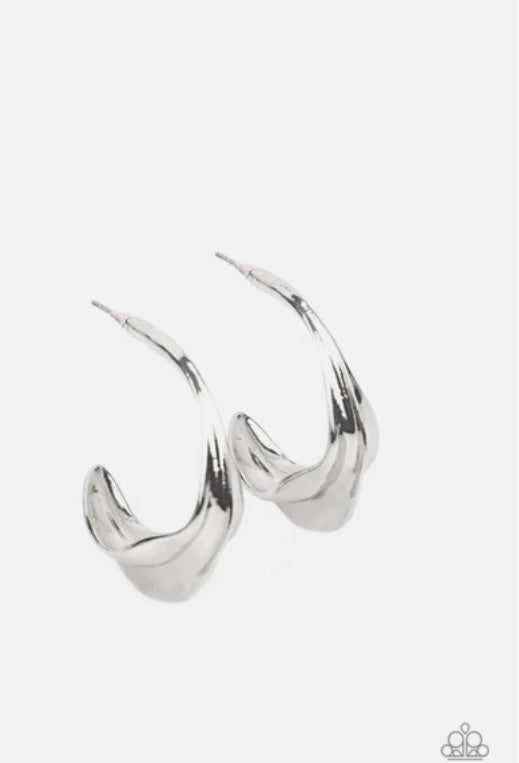 Modern Meltdown Silver Hoop Earrings