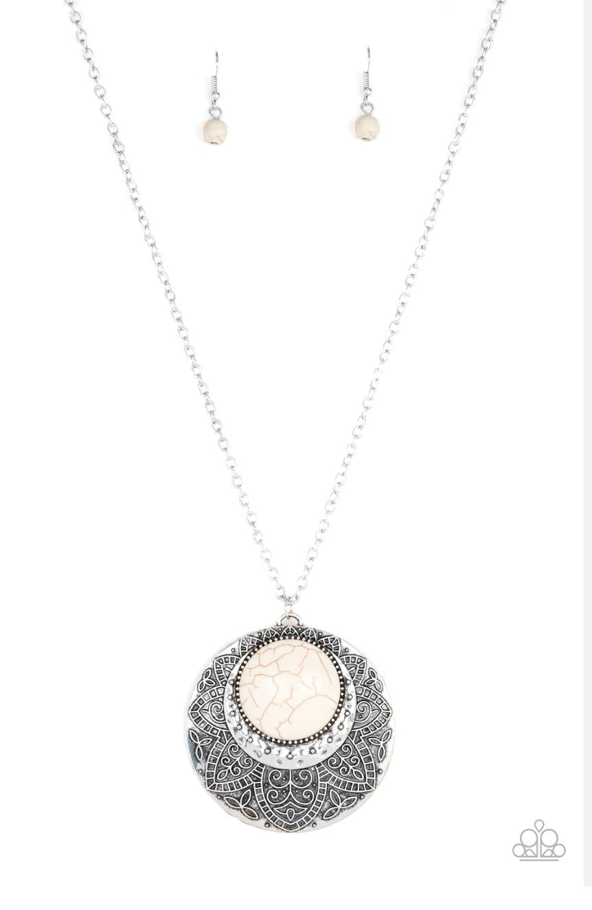 Medallion Meadow White Crackle Necklace