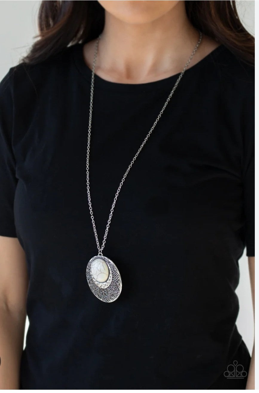 Medallion Meadow White Crackle Necklace