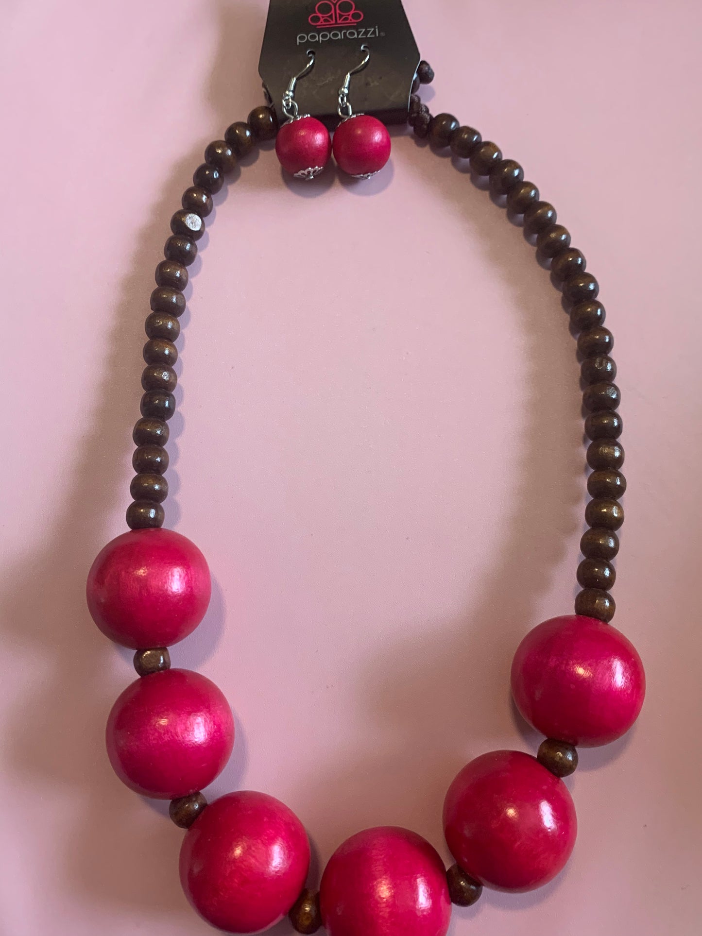 Large Pink Wood Necklace