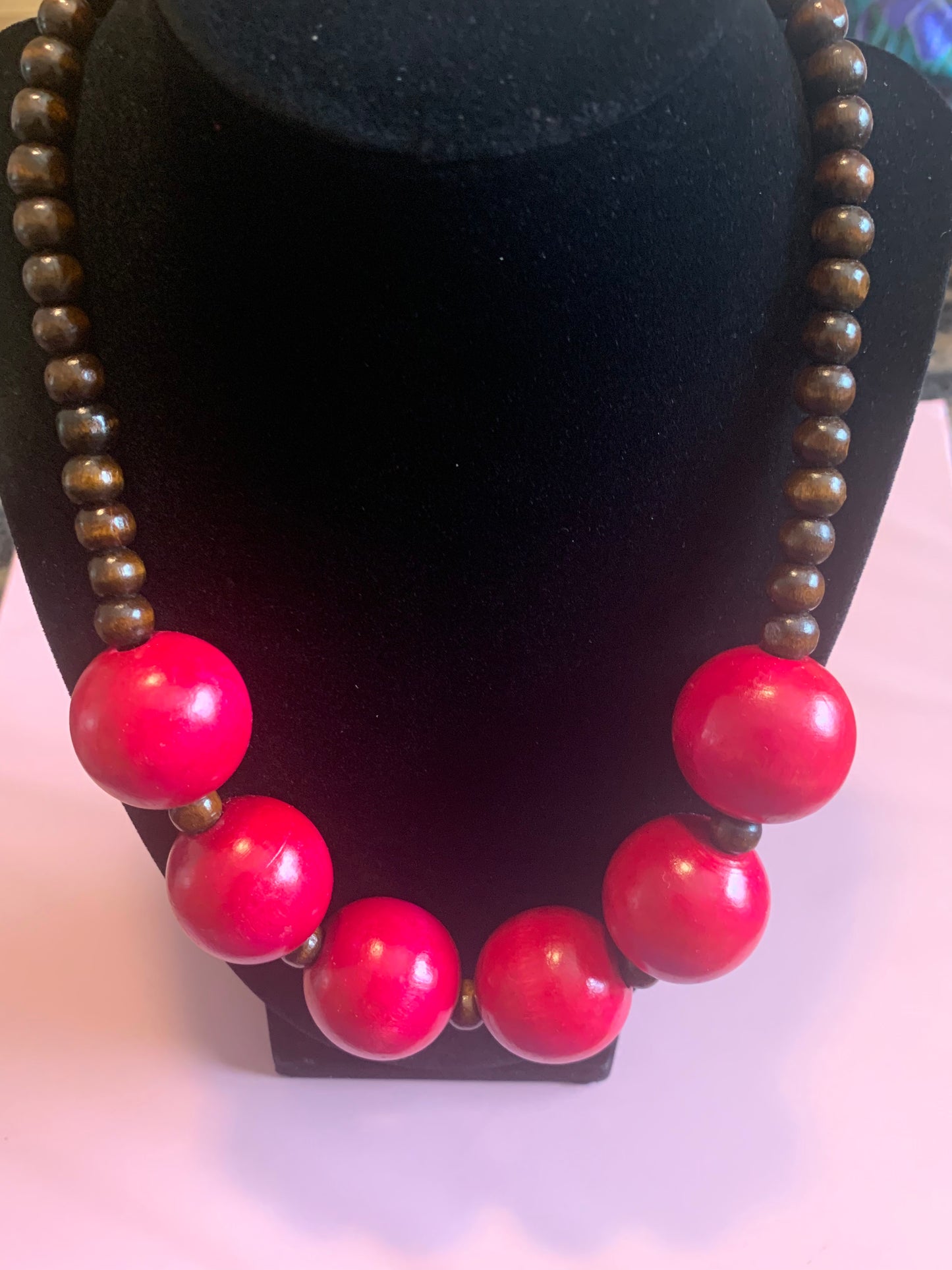 Large Pink Wood Necklace